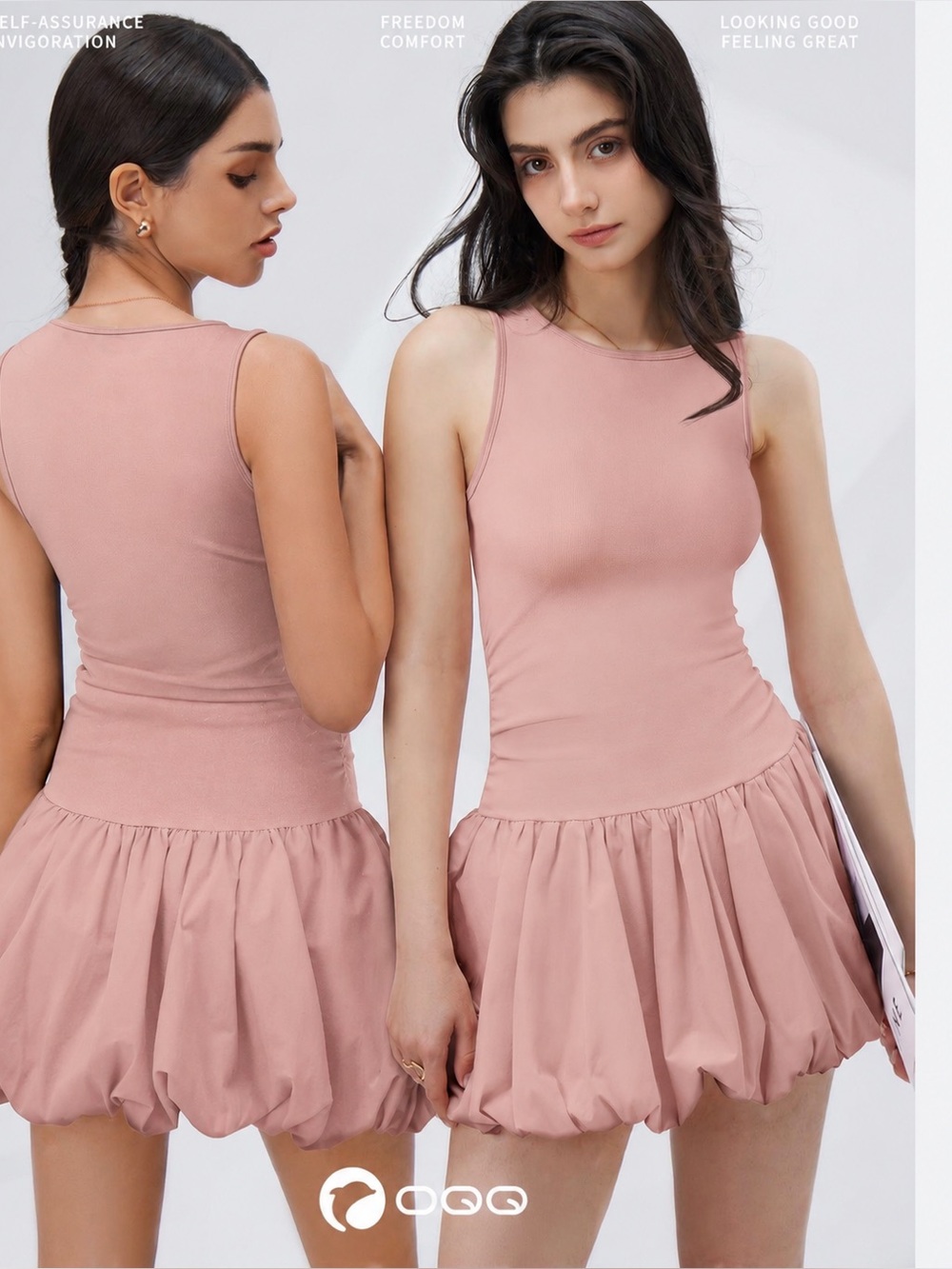 OQQ Blush Pink Bubble Hem Sleeveless Mini Dress XL Y2K Balletcore